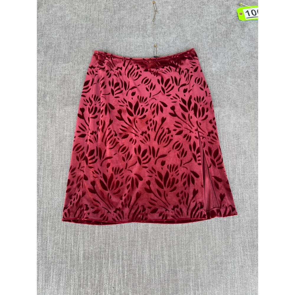 Vintage Anna Sui Mini Skirt Womens 10 Red Velvet Devore Burnout Floral Side Slit